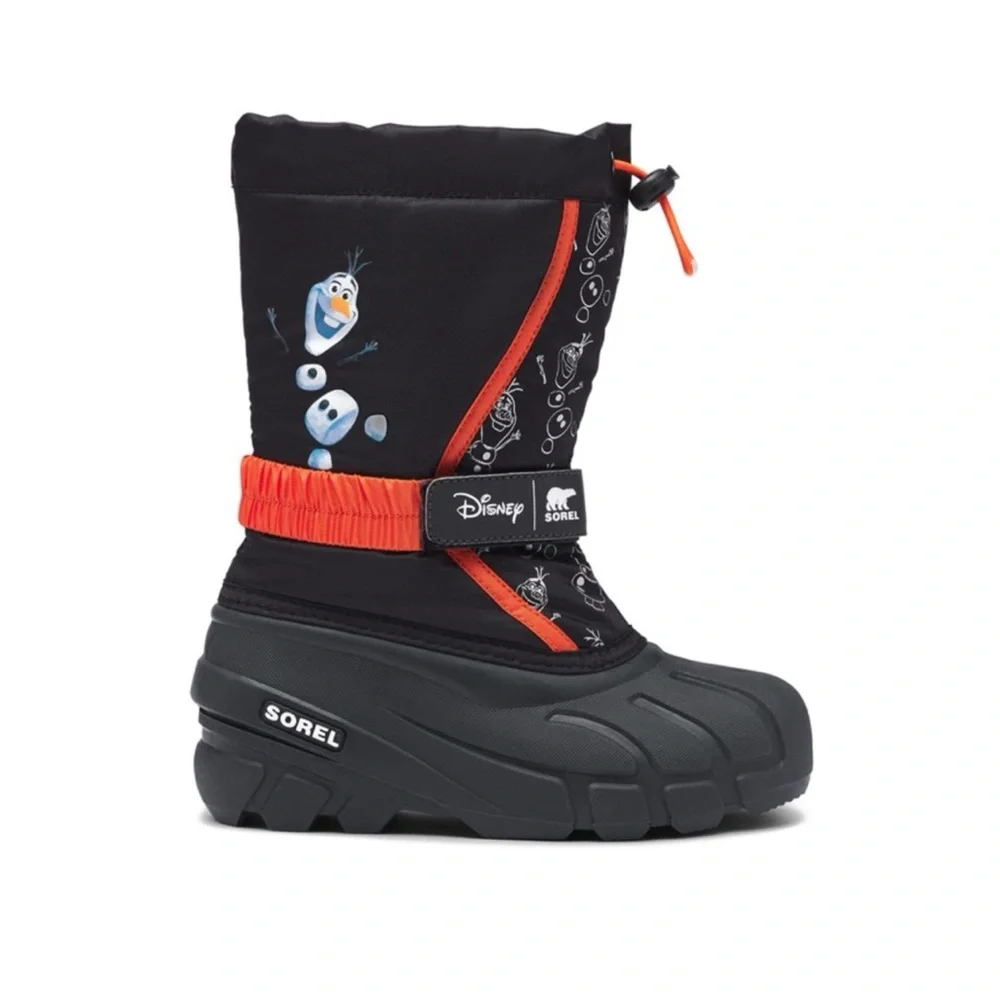 Sorel x Disney Black & Orange Olaf Frozen Insulated Winter Snow Boots Size 8
